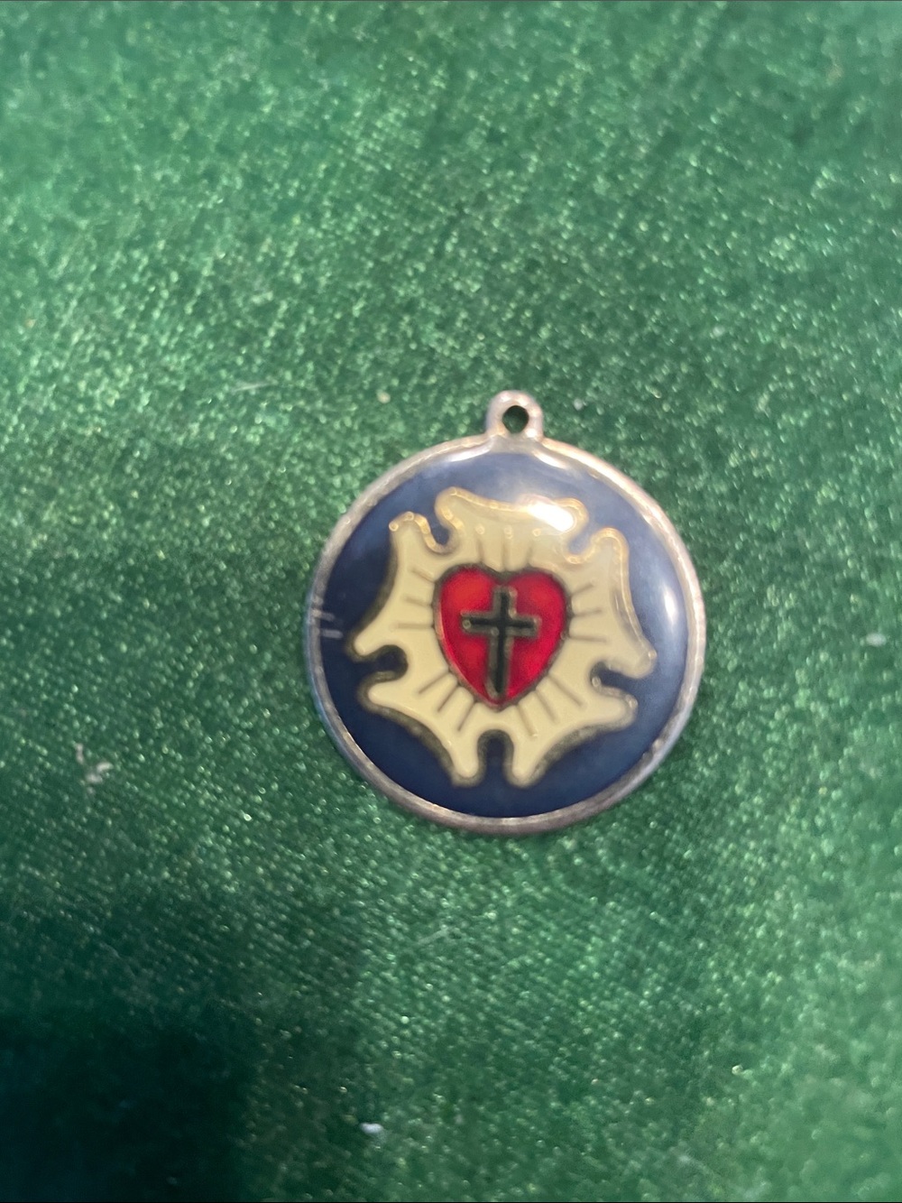 Luther Rose Enamel Heart & Cross Pendant Necklace - Blue, Red, Cream